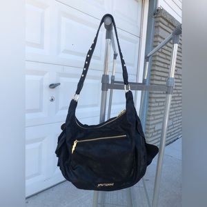 Betsey Johnson Black Ruffle Suede Handbag